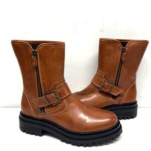 MIZ MOOZ SOFT LEATHER BOOTS SIDE ZIP / BUCKLE 37EU / 7US SADDLE Z-191